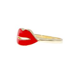 Let your accessory game do the talking with this fun, flirty ring–you never know what these red enamel lips set on a gold-plated band might say. Pair with the 20/20 Vision Crystal Pavé Evil Eye Ring to give your look a chic, surreal upgrade. 14k gold plated silver Red enamel lips Hypoallergenic Trendy Red Party Rings, Trendy Rings For Valentine's Day Party, Trendy Party Rings For Valentine's Day, Lips Ring, Read My Lips, Blue Lips, Lip Set, Evil Eye Ring, Lip Ring