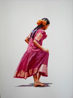 a painting of a woman in a pink dress