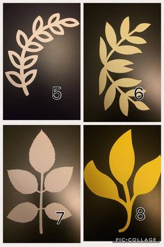 four different types of leaf stencils on a black background with the number six