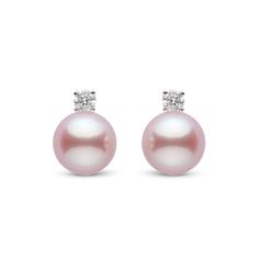 This beautiful set of earrings is comprised of two of our finest, 6.5-7.0 mm Freshadama quality, lavender freshwater pearls. These pearls are round, with the highest luster and a smooth surface. The pearls are accented with brilliant round-cut, VS1 G-H quality diamonds totaling 0.06 cttw set in solid 14-karat gold. Akoya Pearls, Quality Diamonds, Freshwater Pearls, Round Cut, Pearl Earrings, Lavender, Diamonds, White Gold, Yellow Gold