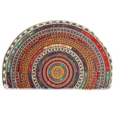 an oval rug with multicolored circles on it and a circular design in the middle