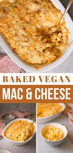 baked vegan macaroni and cheese in white bowls