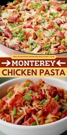 Here's a quick weeknight dinner with Monterey Chicken Pasta Recipe! This yummy comfort food combines shredded chicken, smoky BBQ sauce, crispy bacon, and Monterey Jack Cheese for a comforting, flavorful meal. Try it today! Pasta Ideas For Dinner, Smokey Bbq Sauce, Salad And Chicken, Different Types Of Pasta, Monterey Chicken, Types Of Pasta, Pasta Ideas, Weeknight Dinner Ideas