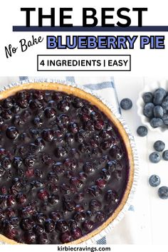 The Best No Bake Blueberry Pie is easy to make with just 4 ingredients. Made with fresh blueberries, sugar, and cornstarch, the sweet filling sets perfectly in a graham cracker crust. It’s a deliciously easy recipe that doesn’t require baking but delivers incredible flavor. Try this blueberry pie for a quick treat that everyone will love. Fresh Blueberry Recipes, Baking Recipes Pie, Fruit Pies, Healthy Donuts, Graham Cracker Crust Pie, Blueberry Pie Filling, Baking Stuff, Fruit Cobbler, Dessert Bites