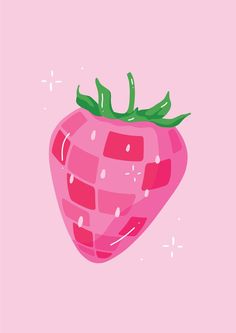 Illustration of a strawberry that is a disco ball. Disco Strawberry, Colourful Prints, Groovy Art, Printable Wall Collage, Wal Art, Posca Art, Preppy Wallpaper, Canvas Painting Designs, Picture Collage Wall