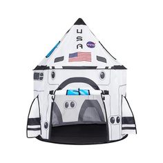 an inflatable space shuttle tent with the american flag on it