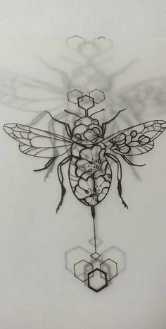 a drawing of a bee with honeycombs on it's back