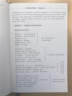 an open notebook with writing on it and some lines in the page next to it