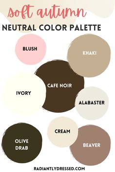 Neutral Wardrobe Colors: 12 Palettes of Neutral Colors Soft Autumn Wardrobe Palette, Soft Autumn Neutral Colors, Best Colors For Soft Autumn, Capsule Wardrobe For Soft Autumn, Soft Autumn Wedding Dress, Soft Autumn Best Colors, Soft Autumn Outfits 2023, Autumn Pallette Outfit