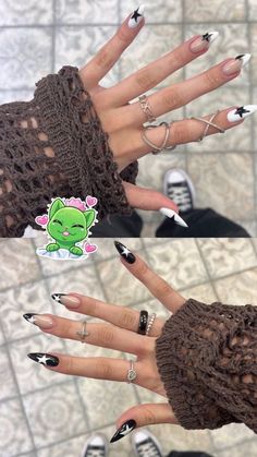 Rock Inspired Nails, Y2k Black Nails, Rock Nails Grunge, Y2k Nails Black, Rocker Nails, Rock Nails, Nails Y2k, Punk Nails, Edgy Nails