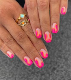 Neon Pink Nails, Summery Nails, Glamorous Nails, Jewellery Rings, Nail Forms, Neon Nails, Orange Nails, Funky Nails, Pretty Acrylic Nails