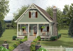 Cottage, Craftsman, Narrow Lot House Plan 74868 with 1 Beds , 2 Baths Elevation Granny Pods, Small Cottage House Plans, House Plan With Loft, Small Cottage Homes, A Small House, Casas Coloniales, Cottage Plan, Craftsman Style House Plans, Small Cottage