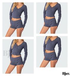 Bjux - Chic Shorts for Casual Wear Short Length Fall Loungewear Bottoms, Casual Fitted Shorts For Lounging, Chic Shorts, Sleeve Type, Casual Wear, Slim Fit, Sleeve Length, V Neck, Collar