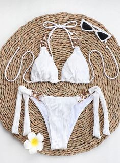 prepare for sunny days with the Cream Tie Side Bikini. This super cute bikini bottom features a fun sparkle crystal, adding a touch of glamour to your beach or poolside look. The adjustable tie sides, high-cut leg, and cheeky seat coverage provide both style and comfort, making it the perfect choice for a day in the sun.Crafted from high-quality materials, this bikini set is designed to provide both style and comfort, ensuring you feel confident and comfortable as you turn heads. Whether you're lounging in the sun or taking a refreshing dip in the water, this bikini set is the ultimate choice for a stylish and comfortable swimwear option. Pattern style: sexyFabric name: polyesterSize: S,M,L,XL Cream Swimsuit, Comfortable Swimwear, Sport Bikinis, Two Piece Swimsuit, Sleeves Clothing, Cute Bikinis, Cute Sandals, Shoes Heels Pumps, Romper With Skirt