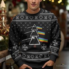 33.95USD Christmas Black Crew Neck Sweater, Casual Black Christmas Sweater, Black Holiday Sweater For Winter, Pink Floyd Fan, Christmas Pink, Winter Hat, Pink Christmas, Pink Floyd, Ugly Christmas