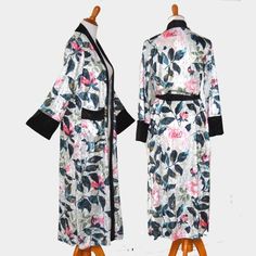 Crushed Velvet robe, floral velvet kimono, longline kimono, black trim velvet, Floral print duster, pink magnolia kimono, long velvet duster #LonglineKimono #VelvetLongJacket #CoverUpKimono #LongVelvetDuster #PinkMagnoliaKimono #FloralPrintDuster #CrushedVelvetRobe #SpringFlowerRobe #BlackTrimVelvet #FloralVelvetKimono Kimono Velvet, Velvet Duster, Robe Wedding, Pink Magnolia, Velvet Kimono, Bridal Robe, Mothers Day Presents