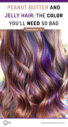 Peanut Butter Jelly Hair Blonde, Dark Blue And Purple Hair Highlights, Peanut Butter And Jelly Hair Color, 2023 Winter Hair Color Trends, Pbj Hair, Peanut Butter Jelly Hair, Peanut Butter And Jelly Hair, Color Hair Trends, Purple Highlights Brown Hair