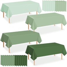 the table cloths are green and have wooden legs