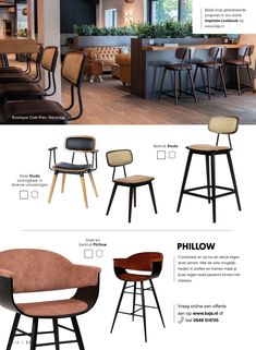 an advertisement for the new furniture line, featuring chairs and stools in different colors