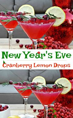 the new year's eve cranberry lemon drop cocktail is ready to be served