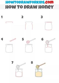 how to draw honey jars and spoons with the words how to draw honey on it