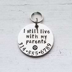 i still live with my parents - hand stamped keychain, gift for grandparents