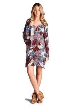 Floral Patchwork Print Dress, Red Bohemian Long Sleeve Floral Patchwork Dress, Bohemian Summer Mini Dress With Patchwork, Bohemian Patterned Dress With Floral Patchwork, Multicolor Bohemian Boho Dress For Fall, Multicolor Long Sleeve Boho Dress With Print, Multicolor Long Sleeve Boho Dress With Boho Print, Multicolor Boho Dress With Long Sleeves, Fall Boho Hippie Dress With Boho Print, Bohemian Patchwork Dresses For Fall