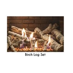 the birch log set is lit and ready to be used