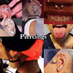 there are many different pictures of people with piercings on their ears and nose,