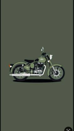 an old motorcycle is shown on a green background