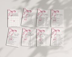 Pink Bow Baby Shower Games Printable Template, Watercolor preppy coquette bow theme party for fancy southern girl, grandmillenial bow decor Bow Baby Shower Theme Girl, Bow Baby Shower Theme, Pretty In Pink Baby Shower, Shower Vibes, Baby Shower Guessing Game, Bebe Shower, Baby Shower Games Unique, Baby Brunch