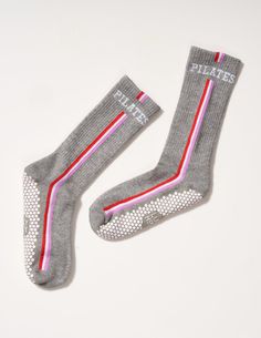 PREORDER NOW, SHIPS 7/1 Throwback style for all your PILATES moves. Our cult favorite tall grip tube socks with vertical stripes, white grip coating, and a premium fit for maximum performance during your favorite Pilates workout. Style tall or scrunched for super cute studio style. The Features Extra stick + grip like Pilates Moves, Pilates Socks, Workout Style, Pilates Studio, Striped Socks, Tube Socks, Pilates Workout, Vertical Stripes, Fashion Studio