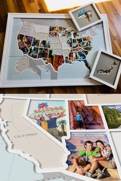 a map is shown with pictures on it and the words california are cut out from them