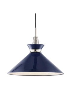 a blue pendant light hanging from the ceiling