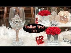 dollar tree diy with red roses and silver gift boxes