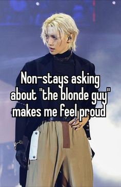 a woman with blonde hair wearing pants and black shirt text reads, no - stays asking about