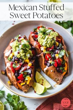 mexican stuffed sweet potatoes with guacamole and lime