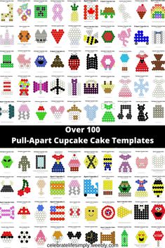 an image of pixel art cupcake cake templates with the title over 100 pixels