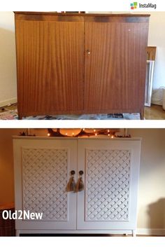 before and after pictures of an old cabinet