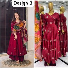 Welcome To Our Shop  https://www.etsy.com/shop/UniqHandmadePlanet Presenting New Designer Collection In Pure Chinnon With Embroidery Sequence Work Gown And Dupatta Set Fully Stitched Ready To Wear  Fabric Detail 💃👚Top👚💃 Top Fabric :Pure Chinnon Silk With Embroidery Work With Fancy Full Sleeve Top Inner  :Heavy Micro Cotton Top Length:-48-49Inch Top Size: (FULLY STITCHED READY TO WEAR) 💃👚 Plazzo👚💃 Plazzo Fabric  :Heavy Chinnon Silk with Full Flair with Elastic  (Full stitched)  Bottom Len Pakistani Frocks, Indian Long Dress, Gown Designer, Full Sleeve Top, Silk Kurti, Sequence Work, Dupatta Set, Designer Gowns, Top Fabric