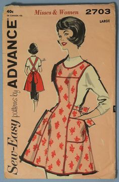 a woman's dress pattern from the 1950's is shown in red and white