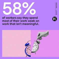 an advertisement with the words, 58 % of workers say they spend most of their work week on work that isn't meaningful