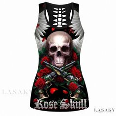 Lasaky - Sensual and Stylish Digital Printing Hollow Out Tank Top with Custom Print 3d Skull, Skull Shirt, Mini Sundress, Skull Shirts, Unique Boutique, Bottoming Shirt, Out Back, Skull Print, Halloween Skull