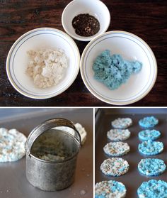 the process of making blue and white cookies