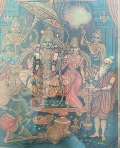 the painting on the wall is depicting hindu deities and other people in their home country