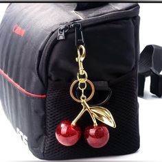 Cherry Charm Handbag Pendant Keychain For Women's Handbag Or Keys. The Cherries Are Sparkly And The Hardware Is Gold. See Photo For Size. Cherry Keychain, Cherry Bag, Fruit Bag, Fish Hook Necklace, Shark Earrings, Compass Bracelet, Dolphin Earrings, Logistics Transportation, Hook Bracelet