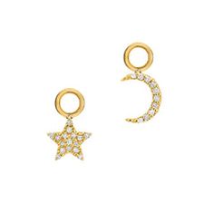 Luxury Round Earrings With Moon Charm, Luxury Star Charm Earrings, Luxury Star Charm Star-shaped Earrings, Luxury Earrings With Star Charm For Gift, Luxury Star Shaped Earrings With Star Charm, Affordable Gold Earrings With Moon Charm, Luxury Celestial Earrings With Star Charm, Luxury Celestial Star Charm Earrings, Luxury Earrings With Moon Charm