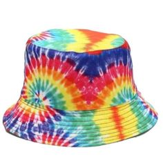 Rainbow Tie Dye Bucket Hat. Hat Is Lined In Black And Is Technically Reversable To The Black Side. The Circumference Is Approximately 22.8" Around (58 Cm). The Height Is 5.5" (14 Cm) And The Width Of The Brim Is 2.3 " (6 Cm). New With Tags Woven Hat, Bucket Hat, Festival Bucket Hat, Fisherman Hat, Unisex Hat. Fishers Hat, Rainbow Hat, Packable Sun Hat, Tie Dye Hat, Tie Dye Bucket Hat, Bucket Hat Women, Fisherman's Hat, Bucket Cap, Tie Dye Colors