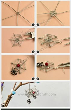 how to make a spider web ornament out of wire and beads - step by step instructions