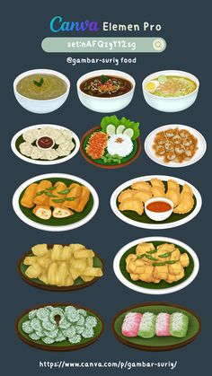 the different types of food are shown in this graphic art work, which includes an assortment of